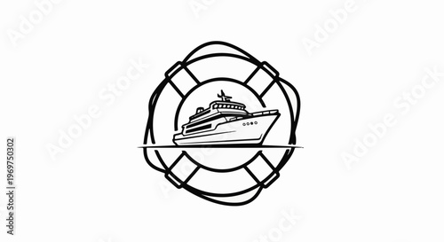 Stylized illustration of a luxury yacht within a life preserver ring