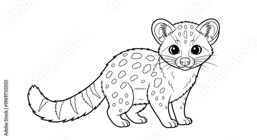 Cute Spotted Civet Cat Line Art Illustration
