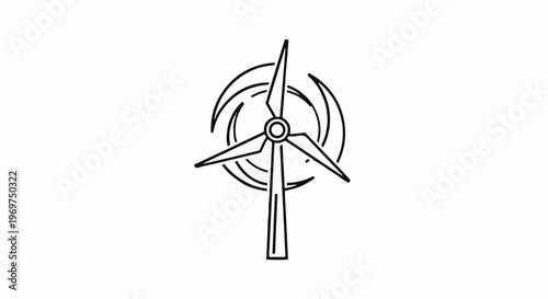 Stylized sketch of a wind turbine with spinning blades against a circular background