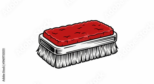Stylized illustration of a scrub brush with a red bristled head