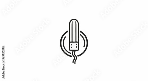 Stylized illustration of a tampon with a string, enclosed in a circle