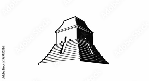 Stylized stepped pyramid structure with a flat top and dark shadowed sides