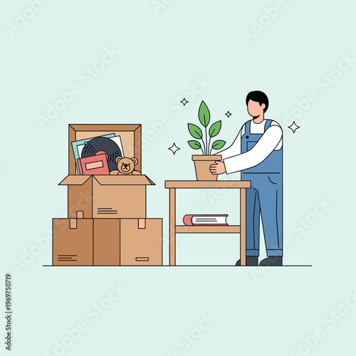 Minimalist Vector Art of Home Decluttering and Organization Service