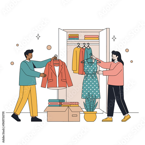 Minimalist Closet Decluttering and Clothing Swap Vector Illustration