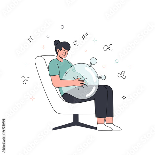 Flat Vector Illustration of IBS Stomach Bloating Discomfort