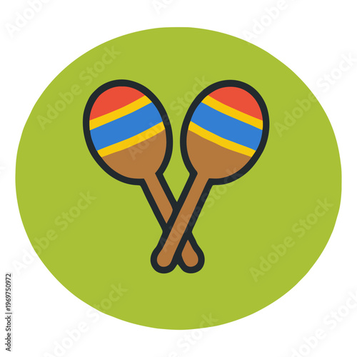 Flat illustration of maracas percussion instrument symbolizing rhythm, Latin music, dance, and festive musical performance.