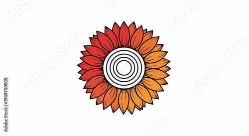 Stylized sunflower with radiating petals in warm orange and red hues