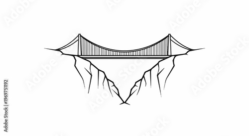 Stylized suspension bridge spanning a deep chasm between two cliffs