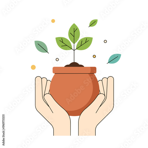 Eco-Friendly Memorial Urn with Plant Sprout Flat Design