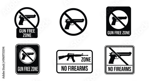 Gun free zone signs various styles prohibiting firearms and weapons