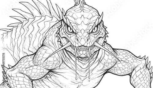 Dragon creature, monster illustration, fantasy beast, mythical animal, vector drawing