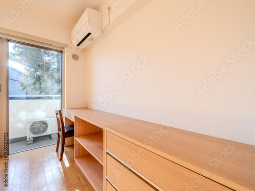 Built-in desk and storage space for student single living concept