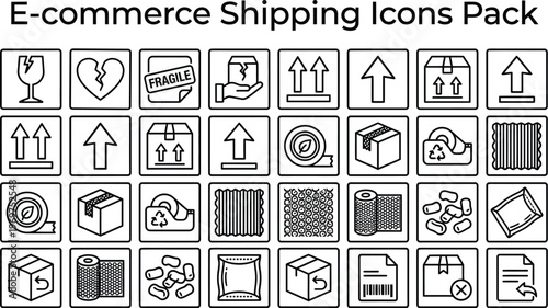 A comprehensive collection of outline e-commerce shipping, delivery, and logistics icons, ideal for web interfaces and online store design projects.