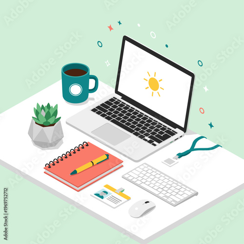 Summer Intern Onboarding Desk Flat Vector Illustration