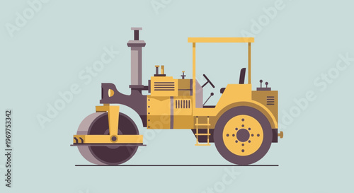 Yellow Steamroller Machine Illustration