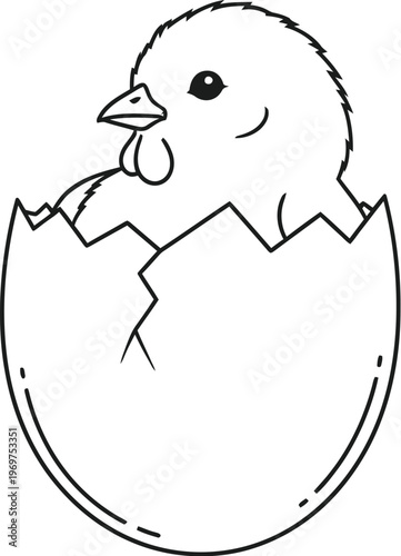 Cute little chick emerging from broken eggshell with a smile