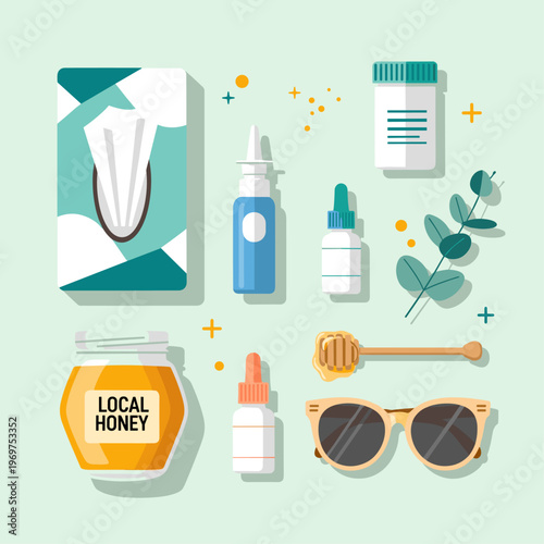 Flat Vector Illustration of Allergy Season Survival Kit