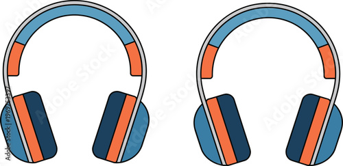 Modern wireless headphones vector illustration set with colorful ear pads and headband for music and audio technology design.