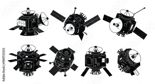Detailed schematic illustrations of a soviet luna spacecraft in various views