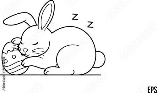 Easter bunny peacefully sleeping with egg