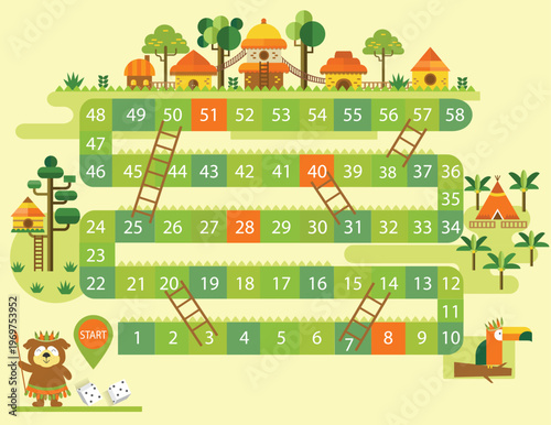 World tour board game template,Funny frame, ladders game, Vector illustrations.