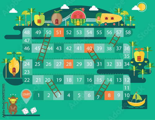 World tour board game template,Funny frame, ladders game, Vector illustrations.