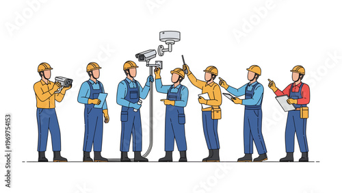 CCTV Installers in Action: A team of skilled technicians meticulously installs surveillance cameras, ensuring security and peace of mind with their expertise and precision.