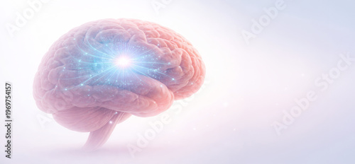Human brain with glowing neural connections, artificial intelligence and neuroscience concept on clean background