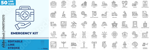 Emergency Kit Line Editable Icons set