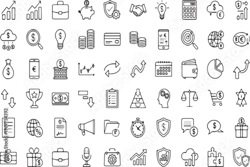 49 minimalist business and finance line icon set for web and app design