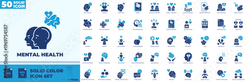 Mental Health Solid Color Editable Icons set