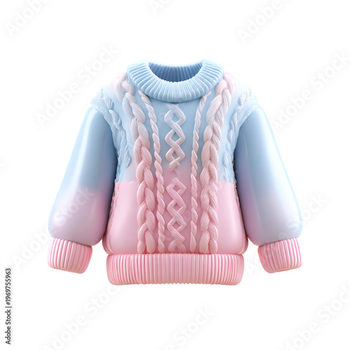 Winter Sweater with Long Sleeves and Round Neck 3d icon in cartoon plastic style minimal isolated on transparent background