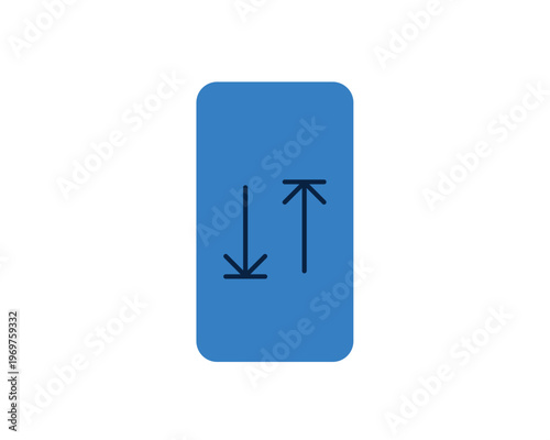 Smartphone with up and down arrows representing data transfer or syncing.