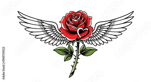Winged Rose Tattoo Design
