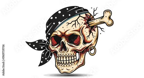 Pirate Skull with Bone and Bandana