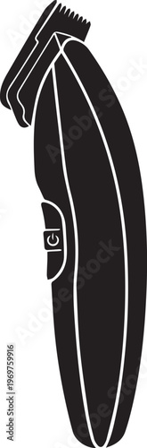 Stylish black silhouette of a modern cordless hair clipper, showcasing its ergonomic design and precision cutting blades for professional grooming and personal care