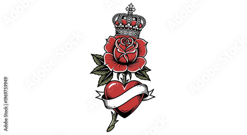 Rose Crown Heart Tattoo Design