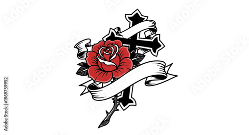 Rose Cross Tattoo Design