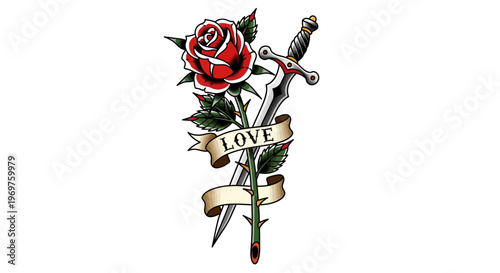 Rose and Dagger with Love Banner