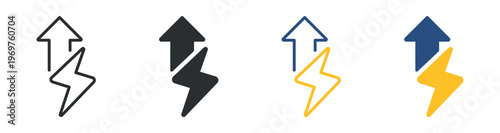 Energy Increase Icon Set, Power Consumption and Electricity Growth Symbols, Vector Illustration