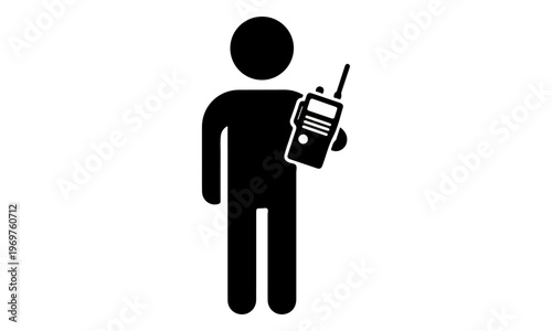 Man holding walkie talkie radio icon silhouette on white background