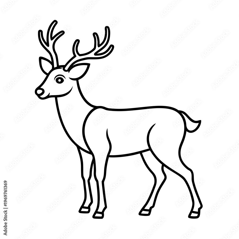 Obraz premium Majestic deer with antlers line art illustration isolated on transparent background vector