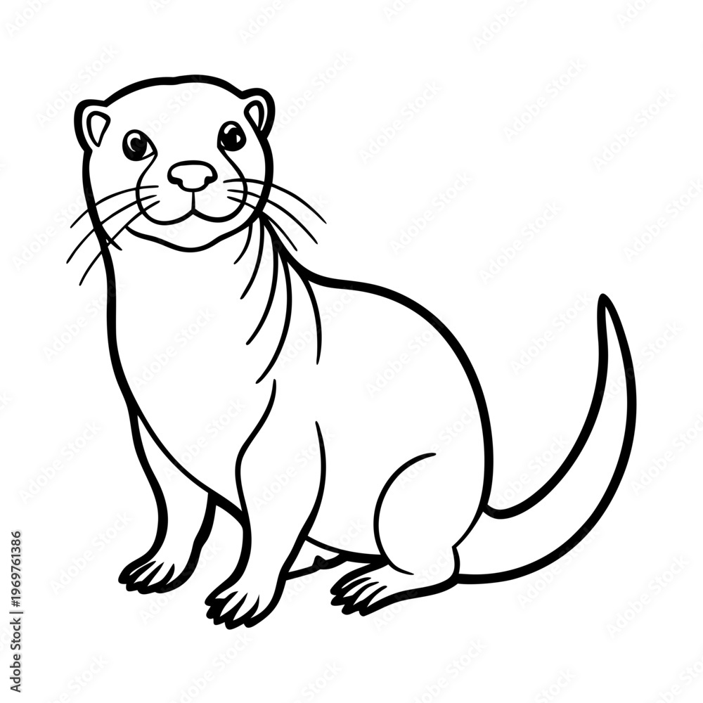 Fototapeta premium Cute line drawing of a sitting otter on transparent background vector illustration