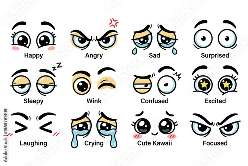 Funny Cartoon Eyes Set – Comic Facial Expressions Vector Collection