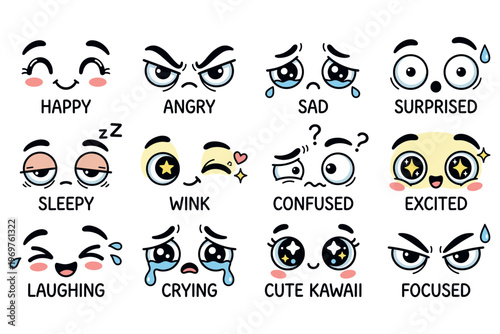 Funny Cartoon Eyes Set – Comic Facial Expressions Vector Collection