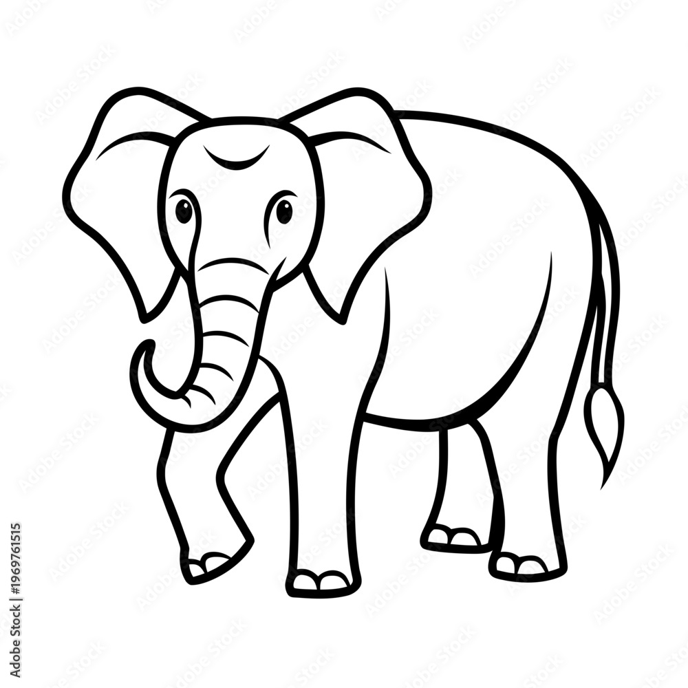 Fototapeta premium Happy cartoon elephant walking side view, cute big animal drawing, playful trunk and ears