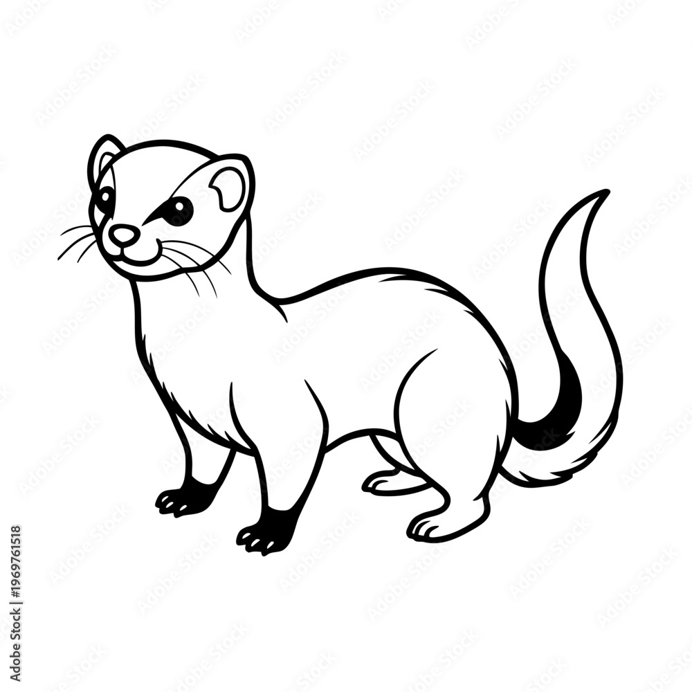 Obraz premium Playful ferret or weasel cartoon character, cute small mammal drawing, curious expression