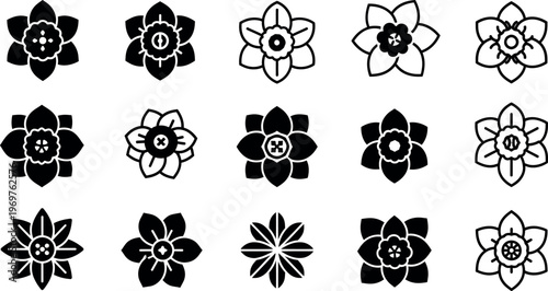 Φωτογραφία Black and white flower in various styles and symbol floral