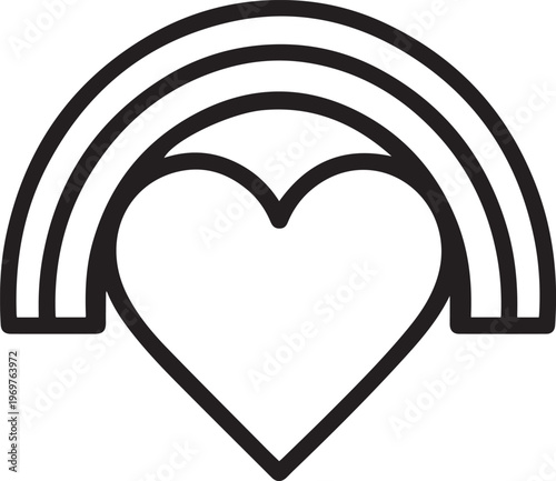 A simple yet captivating heart symbol intertwined with an arc of a rainbow, a visual embodiment of hope, acceptance, and the beauty found in diversity, rendered with clean, bold lines.