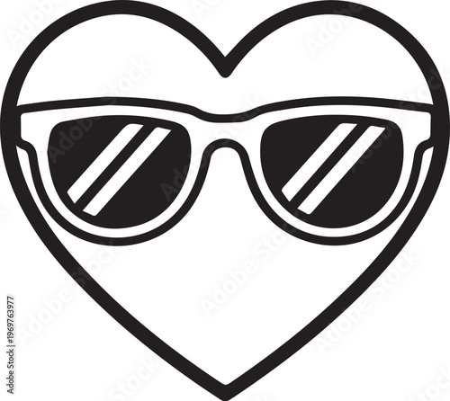 A cool heart-shaped design wearing sunglasses, a symbol of love's hip side and a symbol of carefree vibe.